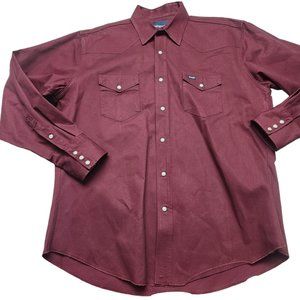 Vintage Wrangler Maroon Bushpopper Heavy Denim Pearl Snap Long Sleeve XL